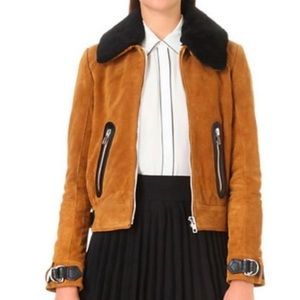 Maje Paris Womens Bakaro Suede Leather Jacket Shearling Collar Fall 2016 Size 38
